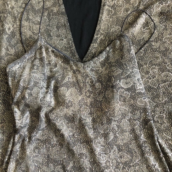 Laura black with muted print & gold sparkles evening gown skinny straps size 6 p - Picture 4 of 6